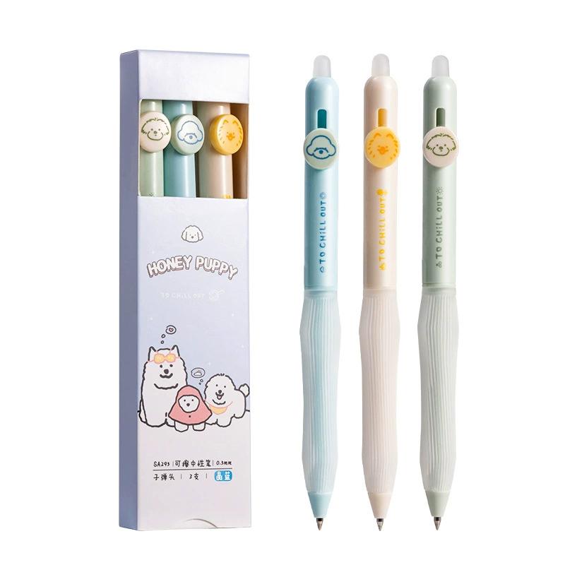 

Набор из 3 шт./набор черных мягких резиновых стираемых нейтральных ручек - 0,5 мм пулевидный вольфрамовый край, компрессионные ручки, подходят для ведения дневников