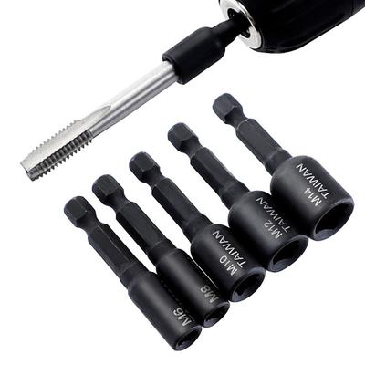 Adaptador de Vaso para Macho de Roscar de Vástago Hexagonal de 1/4 de Pulgada Negro M4-M14 Máquina