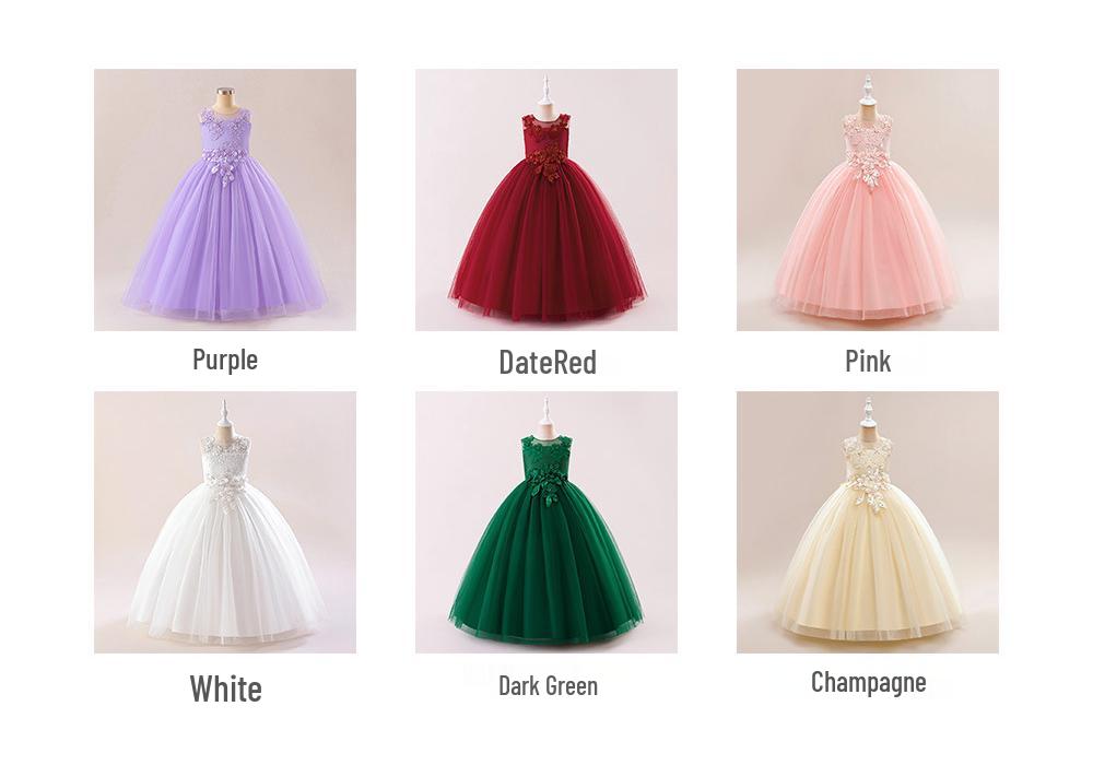 Girls' Formal Princess Mesh Dress with Appliques