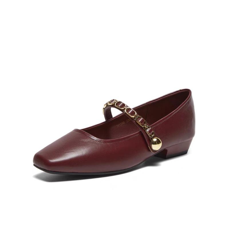 Retro flat-soled small square head shoes autumn new buckle small leather shoes women's temperament single shoes