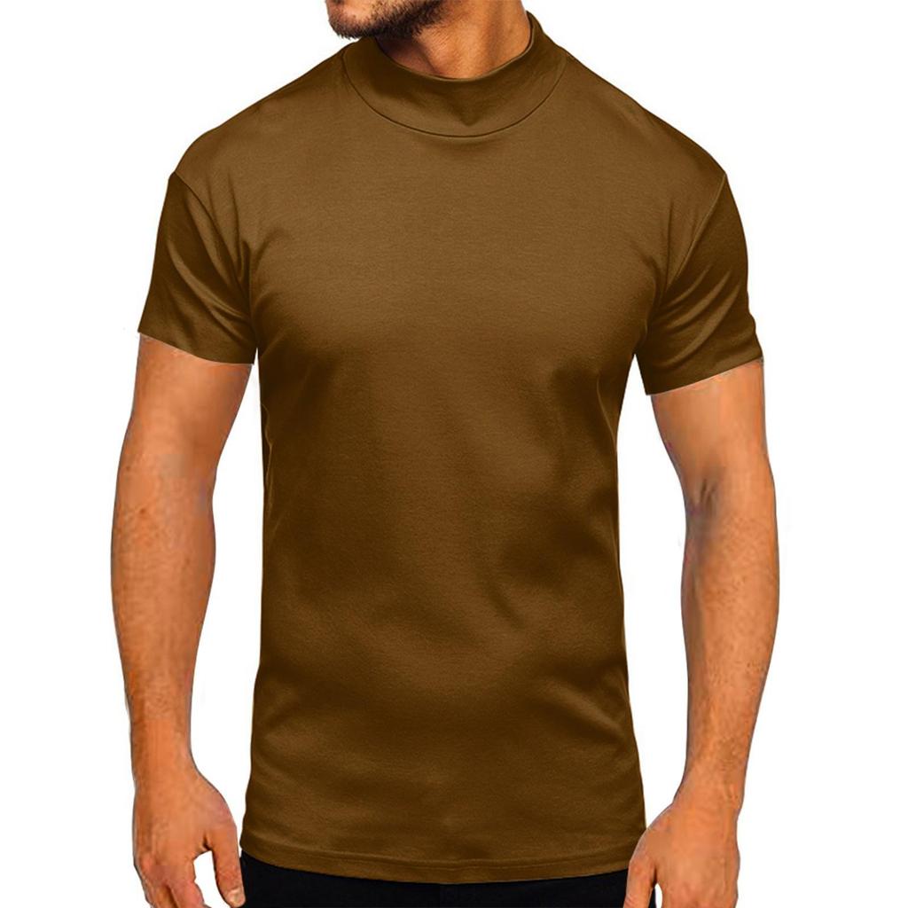 European and American Men's Thick Warm Long-Sleeve Cotton T-Shirt with Half-High Collar