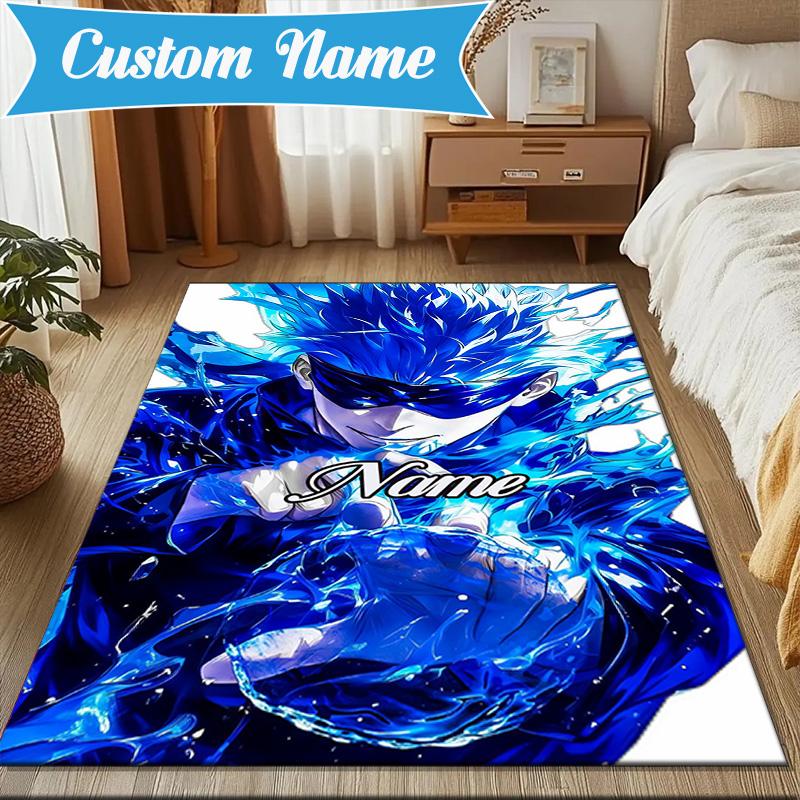 Custom Name Powerful Jujutsu Hero Rug Game Carpet, Floor Mat for Bedroom Living Room Entryway Rug, Home Decor Idea Gift for Christmas birthday