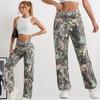 Puffanpop Women's Jeans Camouflage Cargo Pants Straight Wide Leg Jeans High Waisted Casual Jeans