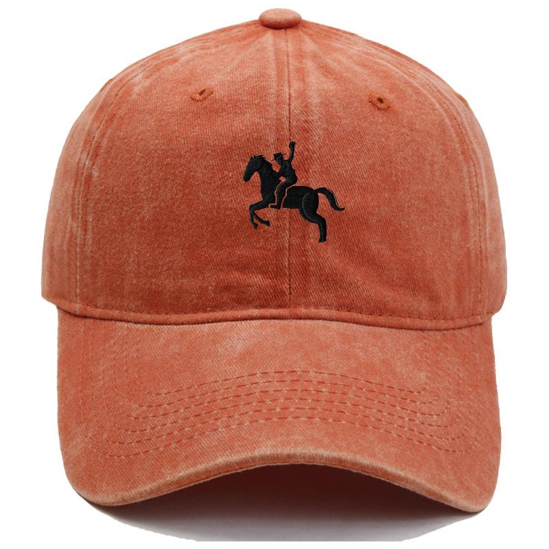 Men'S Washed Cotton Baseball Cap With Ride A Horse Embroidery Dad Hat Sport Golf Cap Sun Hat For Men Uv Blocking Bungee Hat