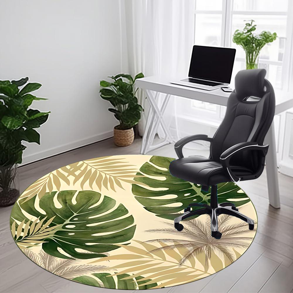 1pc Tropical Leaves Office Round Area Rug, Indoor Mat Suitable ForOffice, Under Office Chairs Bedroom Living Room Home Decor, Room Decot088