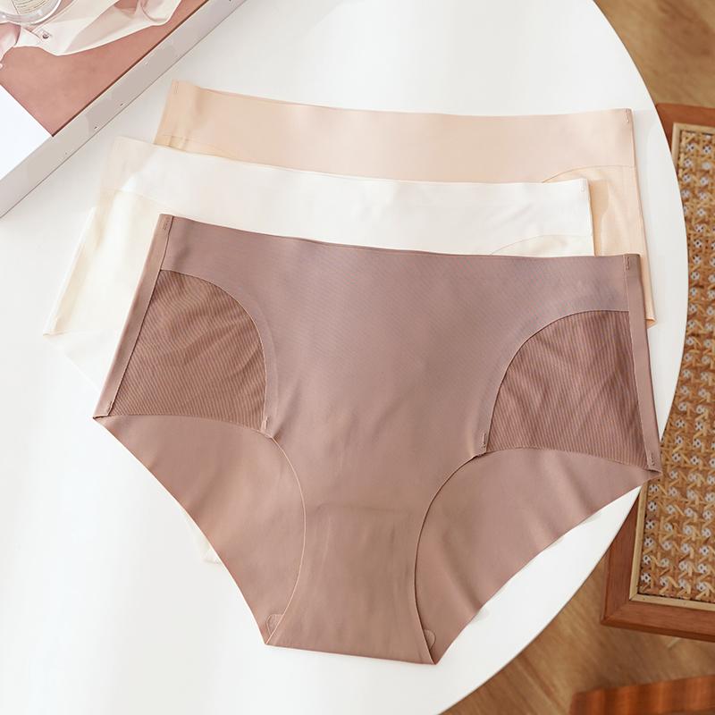 CINOON Women's Sexy Mid-rise Briefs Ice Silk Mesh Spliced Underpant Solid Color Seamless Breathable Underwear