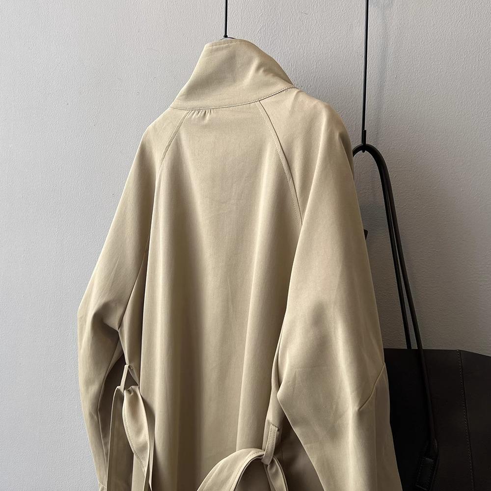 Women's Retro Style Mid-Length Cotton Trench Coat with Stand-Up Collar