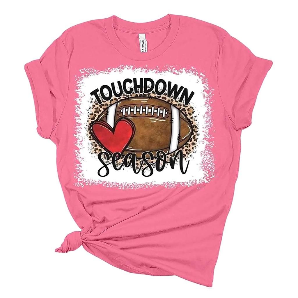 TOUCHDOWN SEASONWomen's Casual Fashion Casual Short Sleeve Rugby Print Round Neck T-shirt Top