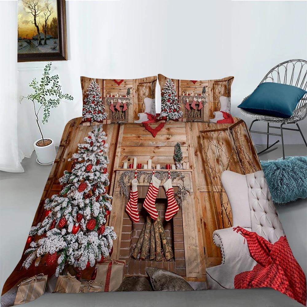 Christmas Stockings Duvet Cover Print Fireplace Polyester For Kids Boy Girl Christmas Present Christmas Element Theme Room Decor