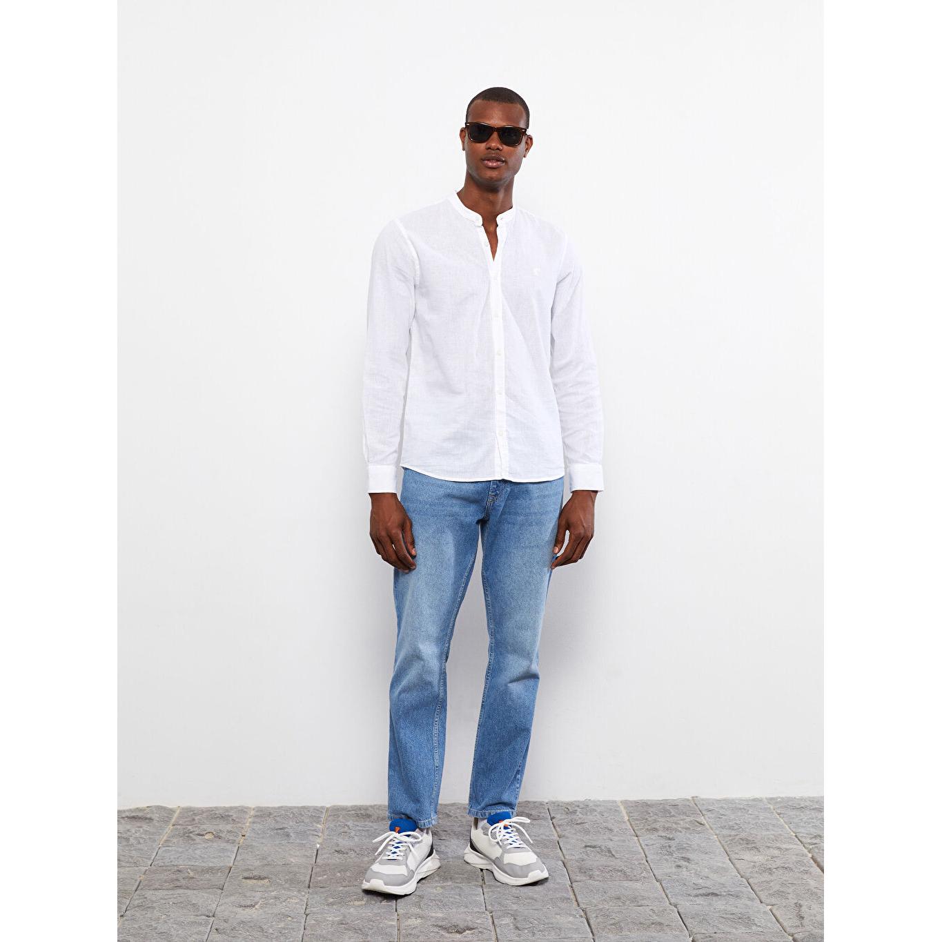 

XSIDE Обычный крой с воротником и длинным рукавом, льняная мужская рубашка, белая