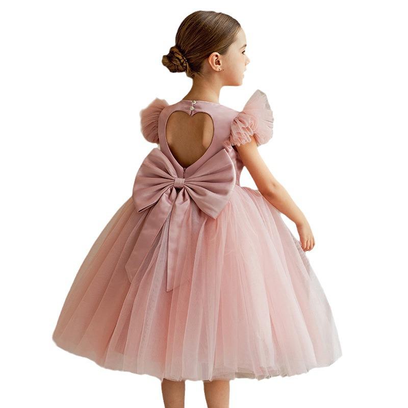 Elegantes Mesh-Prinzessinnenkleid mit Puffärmeln für kleine Mädchen - Party-Moderatorin Klavierkleid mit bauschigem Rock