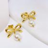 18k Gold-Plated Bowknot Pearl Pendant Earrings