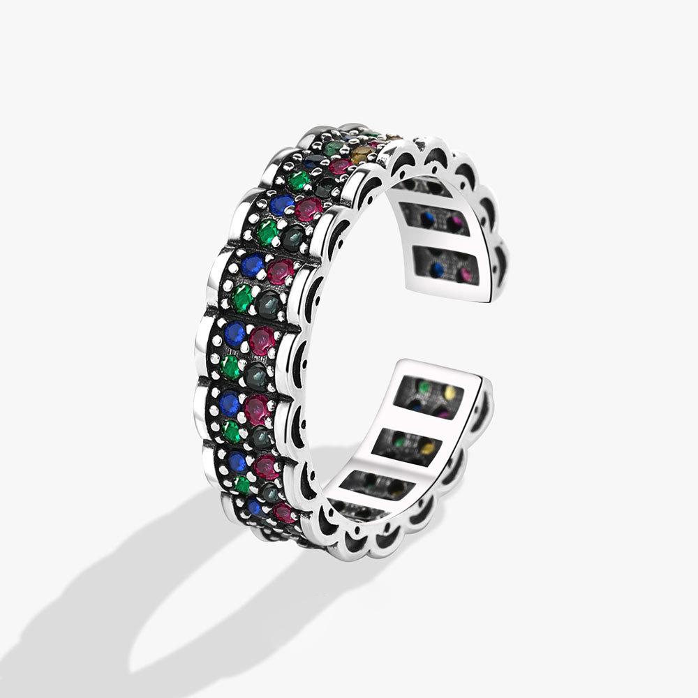 BFCLUB Silver Color Unique Design Colorful Blue Stone Ring For Women Jewelry Finger Adjustable Open Ring For Party Birthday Gift