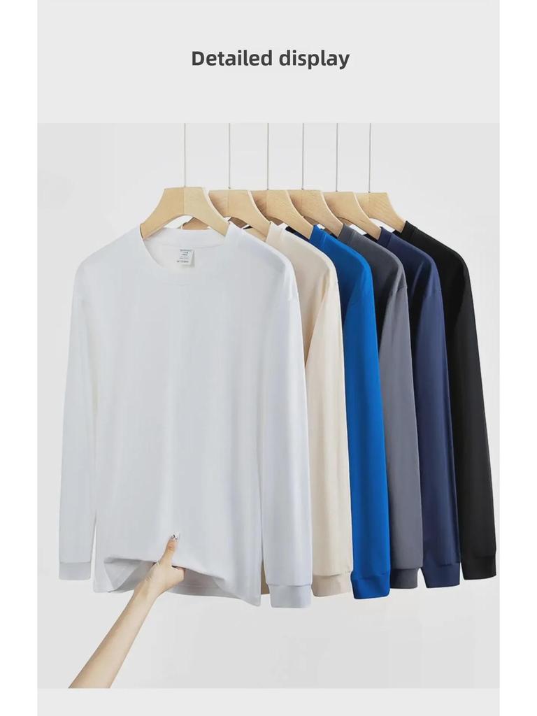 Schweres 500g Langarm-T-Shirt aus reiner Baumwolle für Herren, Braun – Perfekt für Paare im Frühling und Herbst