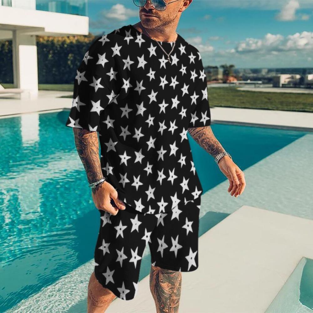 Fashion Men's Suit Summer Short Sleeve and Shorts 2-Piece Set Street Style 3D Printed Sports Shorts Loose Sportswear