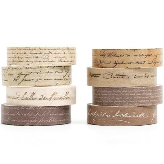 Masking tape 8-piece set thin strips washi retro base pattern DIY craft journal planner scrapbook wrapping gift decoration (handwritten text)