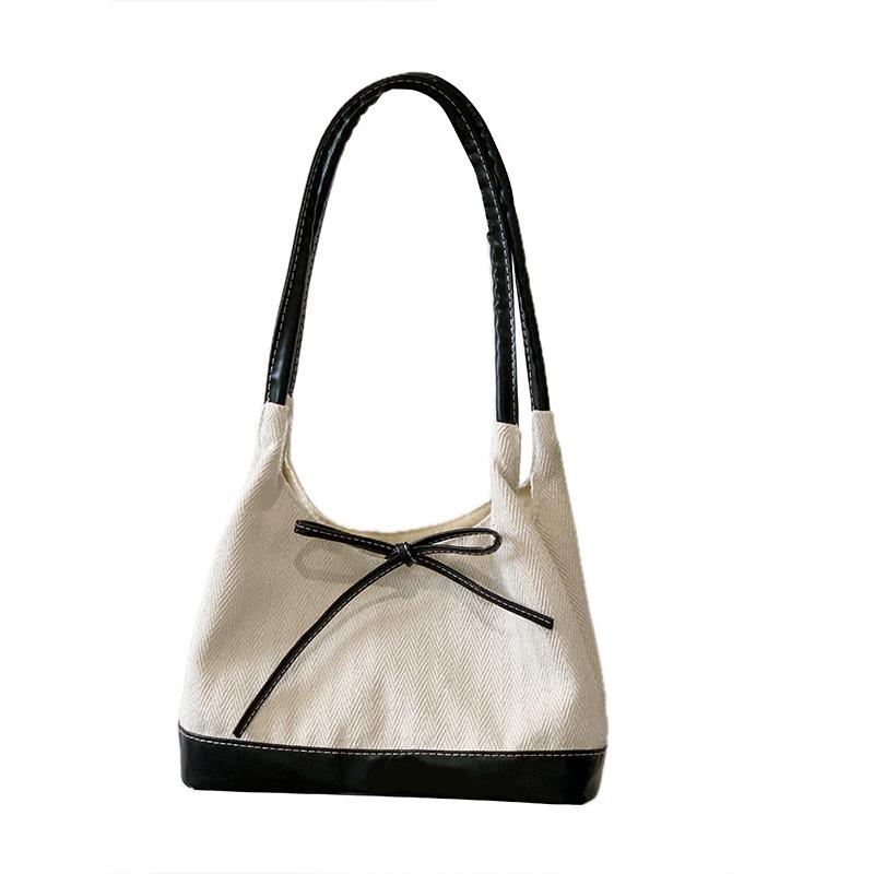 Korean Ins Canvas Bow Tote Bag Women's New High-end Niche Student Versatile One-shoulder Bucket