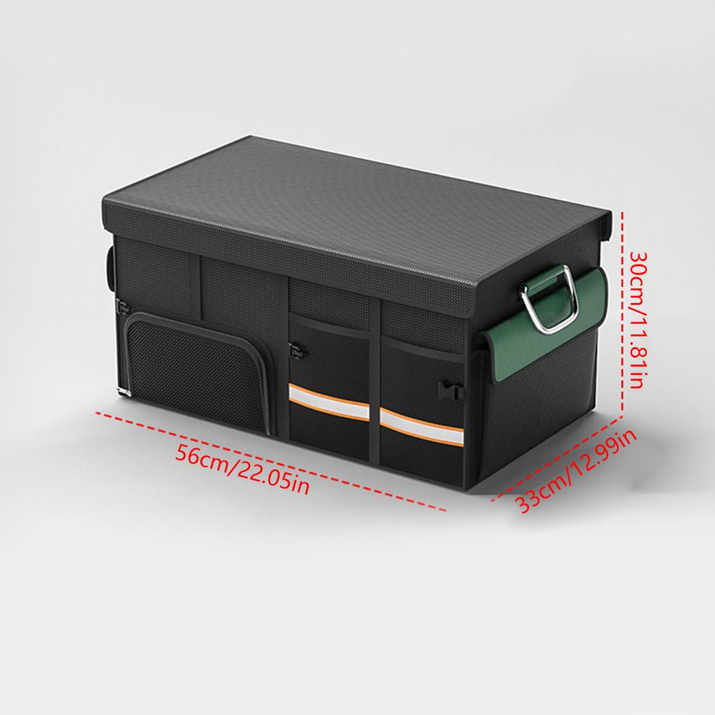 Car Trunk Organizer with Lid Shoes Compartment Reflective Belt Collapsible Waterproof Auto Organizer Multi Compartments