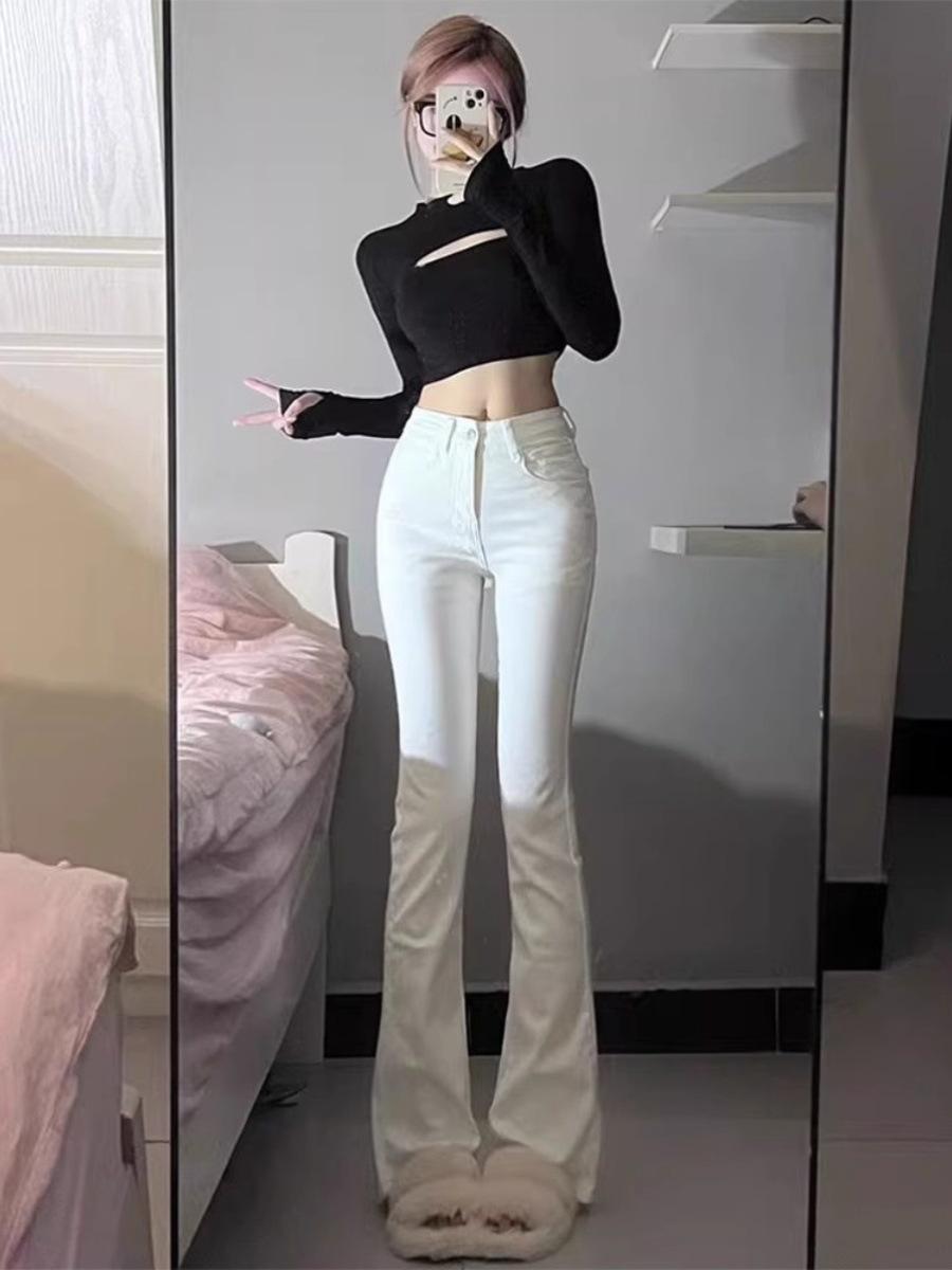Women s Korean Flare Jeans: High-Waist, Slimming, Versatile - Spring & Autumn 2024 XS белый