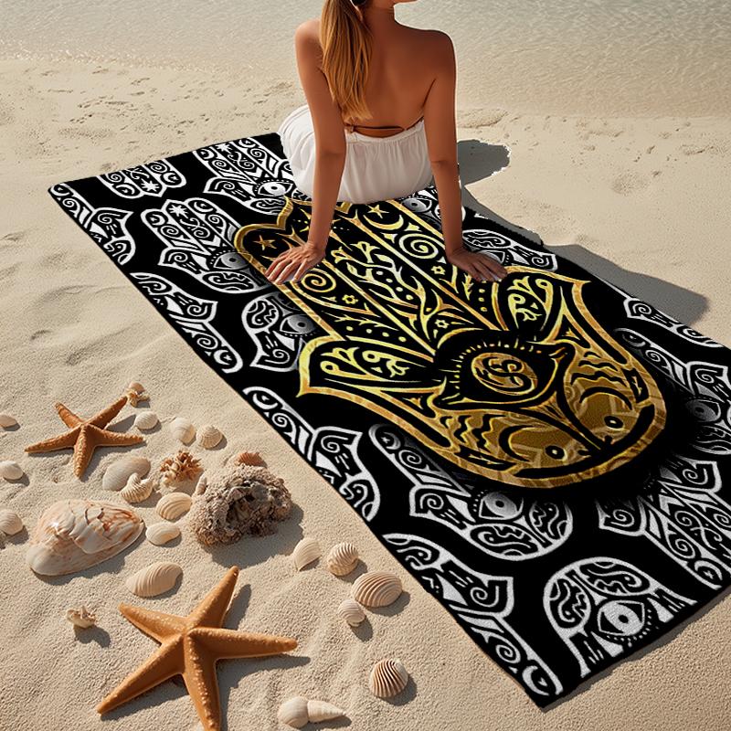 Golden Hamsa Symbol Beach Towel, Super Soft Microfiber, Gift for Her/Him, Birthday, for Pool, Beach, Travel, Home Decor Fan gifts