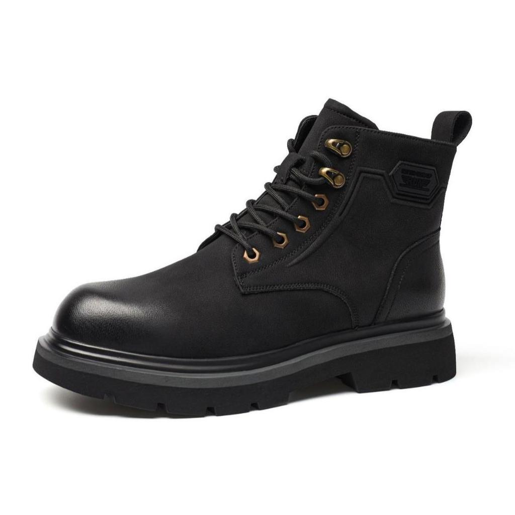 2024 Winter Genuine Leather High-Top British Style Fur-Lined Martin Boots - Thick-Soled, Warm, and Fashionable for Outdoor Wear.