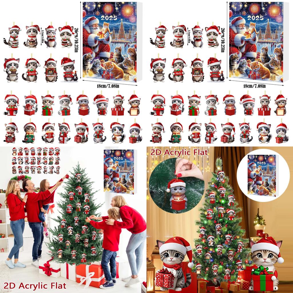 Christmas Countdown Calendar With Cat Motif Acrylic Decoration For Holiday Festivities