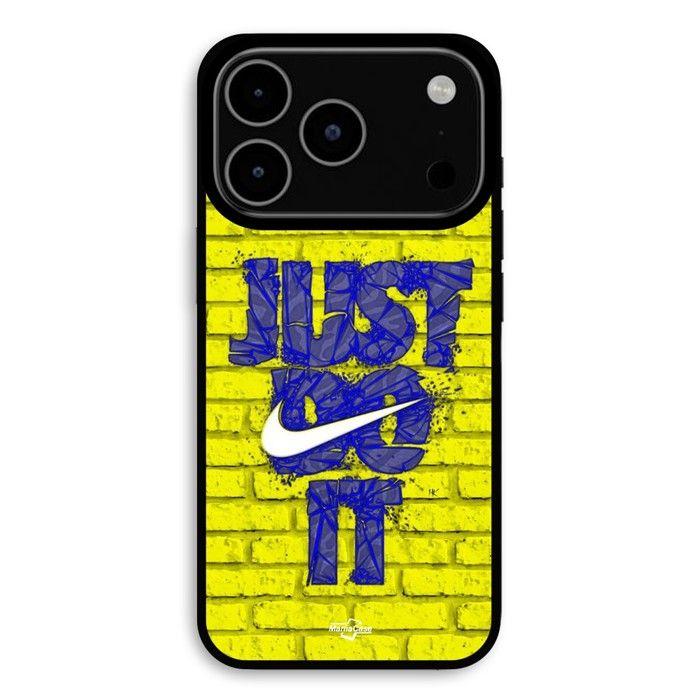 Cover Per iPhone 17 Pro Max logo just do it colore blu fronte giallo Maniacase nero