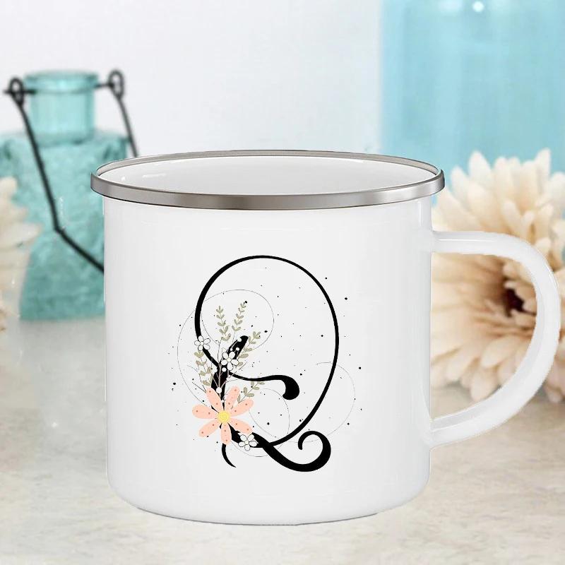 Letter Flower Mugs Wedding Creative Coffee Wine Cups Drinks Dessert Milk Juice Cup Enamel Mugs Handle Drinkware Bridesmaid Gifts