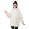 Winter Down Coat Thickened Padded Hooded Pockets Zipper Closure Drawstring Mid Length Windproof Heat Retention Daily Cold Weathe