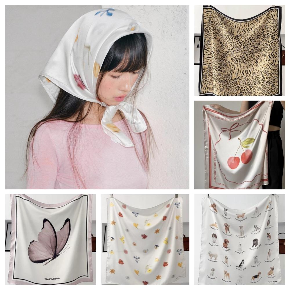 Cherry Puppy Hair Band Flower Butterfly Scarves Fashion Blurred Flowers Hair Scarf  Streetwear