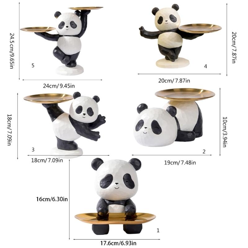 Dekorative Panda-Harzstatue mit Aufbewahrungsschale für Schlüssel und Kleinigkeiten Tier-Skulptur Eingangsbereich Wohnzimmer Tischdekorationen