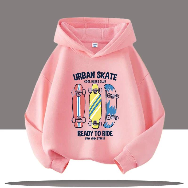 

Autumn Winter American Skateboard Cartoon Print Children s Hooded Hoodie Girl s Casual Top Kid Clothes Boy Sportswear Sweatshirt 160