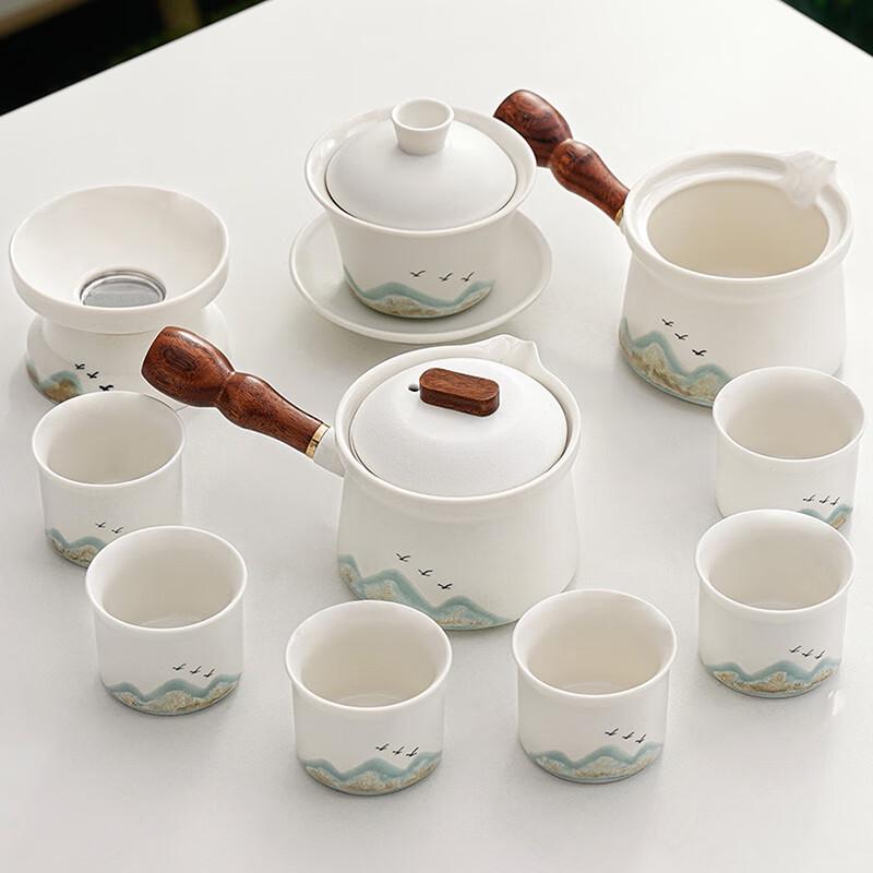 Lainuo Rough Pottery Green Mountain Flying Bird Tea Set