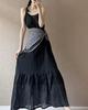 2025 Summer Linen Cotton Slip Dress - Solid Color, Loose Fit, Patchwork Design, Literary Style