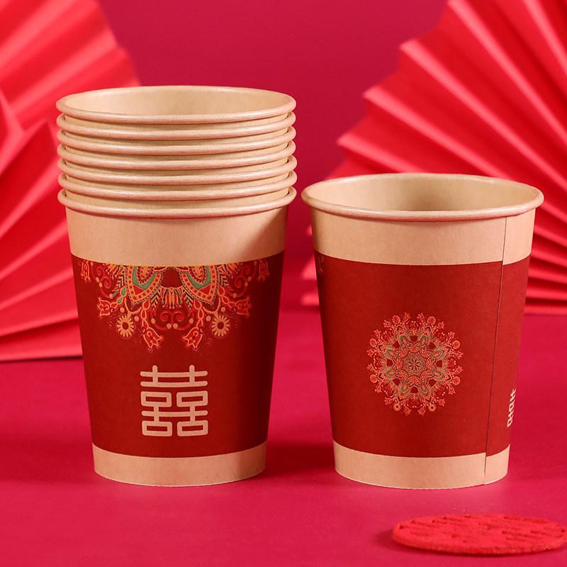 

100 шт./упак., свадебный стаканчик из крафт-бумаги в китайском стиле, утолщенный одноразовый стаканчик, свадебный банкетный стаканчик, чашки для воды, чая, товары для вечеринок
