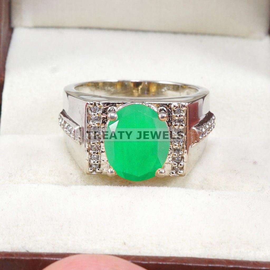 Emerald Oval Cut Gemstone With 925 Sterling Silver Ring For Men's #B41 JL375671302823