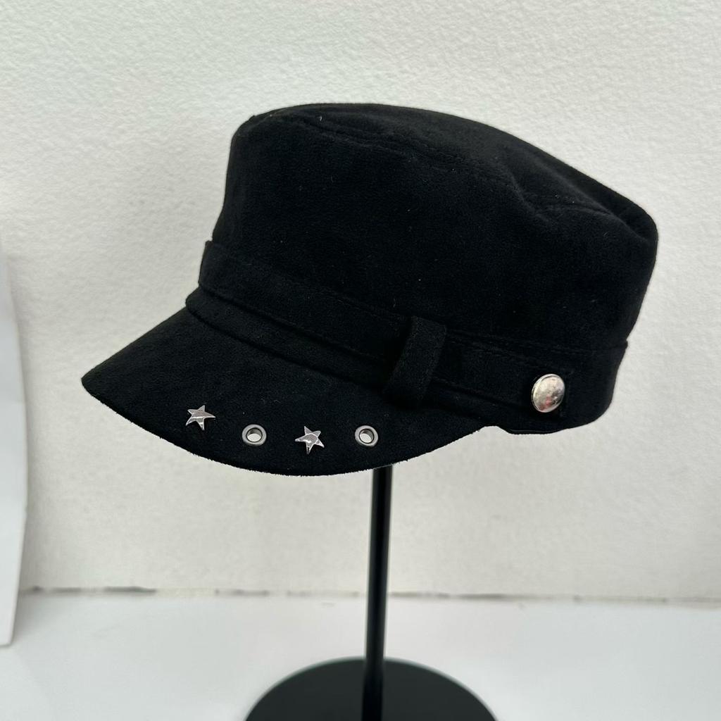 Trendy retro flat top hat women's spring and autumn personality versatile solid color equestrian hat showing face ducktongue newsboy hat tide
