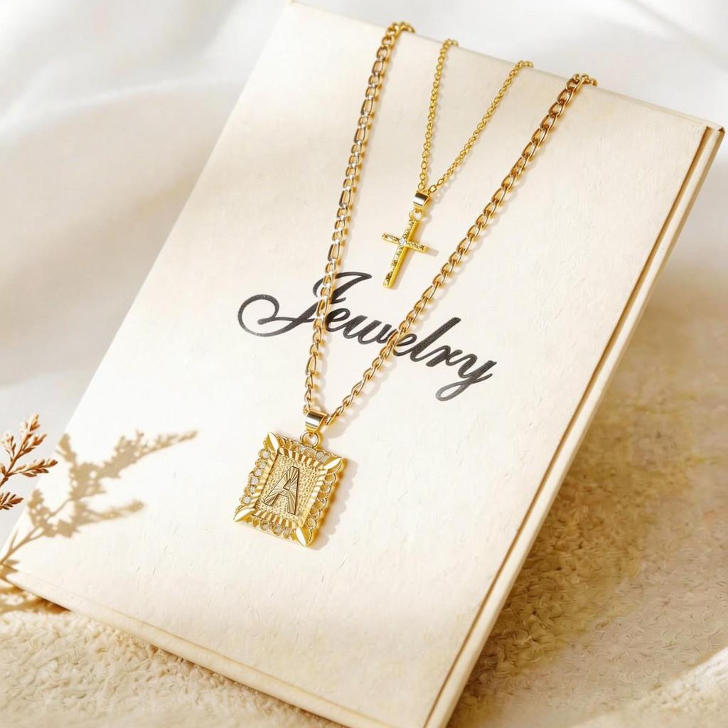 European Double Layer Cross Pendant Necklace Set