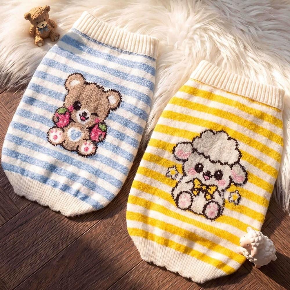 Cartoon Pattern Striped Dog Sweater Two Legged Pet Knit Sweater Cute Pet Warm Sweater Cat