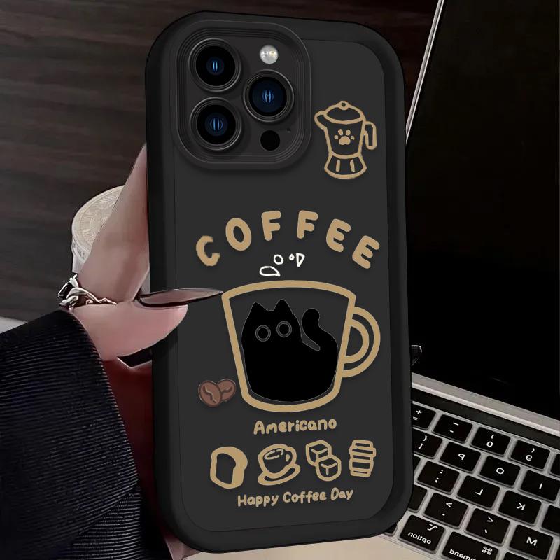 Lovely Funny Coffee Cat Phone Case for Samsung Galaxy A56 A55 A36 A35 A26 A25 A15 5G A24 A23 A22 A52 A71 A72 4G Cover