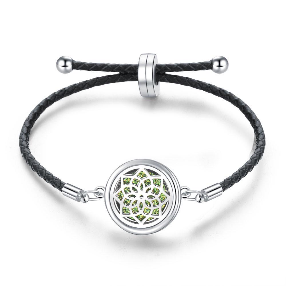 Women's Adjustable Braided Leather Aroma Diffuser Tree of Life Bracelet