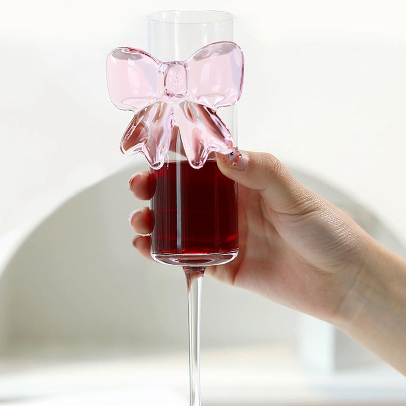 Creative Pink Bow Champagne Tall Wine Glasses Sparkling Wine Glasses For Family Party Holiday And Wedding