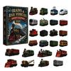 Jouets Tradition de Noël Calendrier de l'Avent Train 24 Jours, Boîte Compte à Rebours avec Mini Véhicule Figurines Festives à Collectionner, Set d'Ornements Acryliques 2D, Cadeau pour