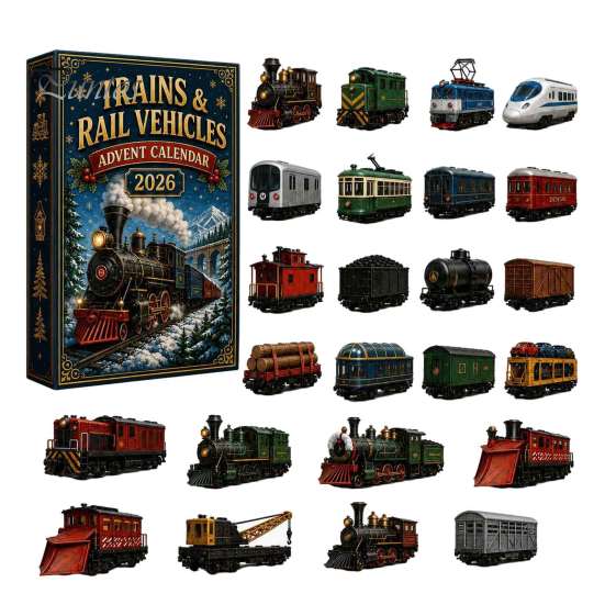 Jouets Tradition de Noël Calendrier de l'Avent Train 24 Jours, Boîte Compte à Rebours avec Mini Véhicule Figurines Festives à Collectionner, Set d'Ornements Acryliques 2D, Cadeau pour