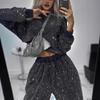 Women's Starry Sky Long-Sleeve Round Neck Loose Top & Drawstring Wide-Leg Pants Set for Autumn/Winter
