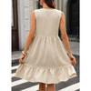 Ladies' Casual And Fashionable Color V-neck Loose Pocket Pleated Sleeveless Dress