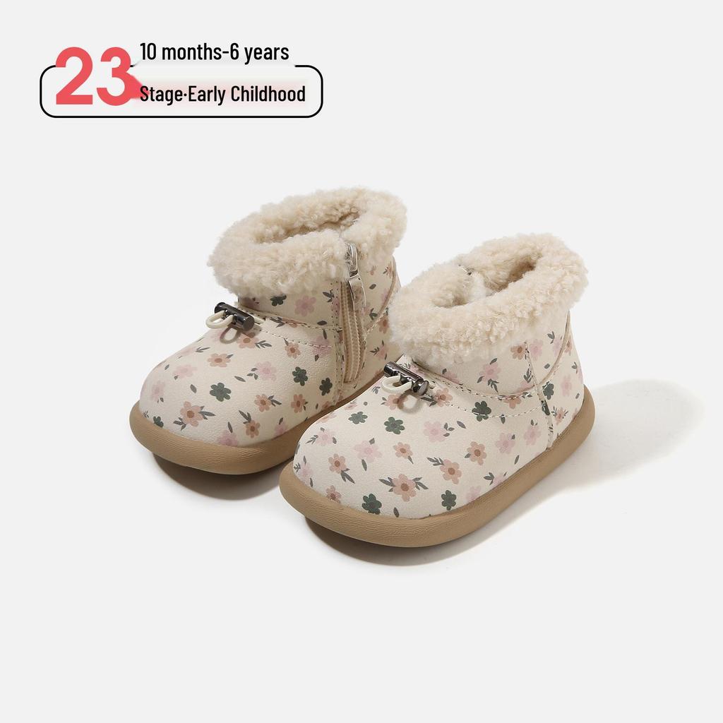 2025 Winter Girls' Velvet-Lined Warm Toddler Boots - Soft Soles, Non-Slip, Short Cotton Boots