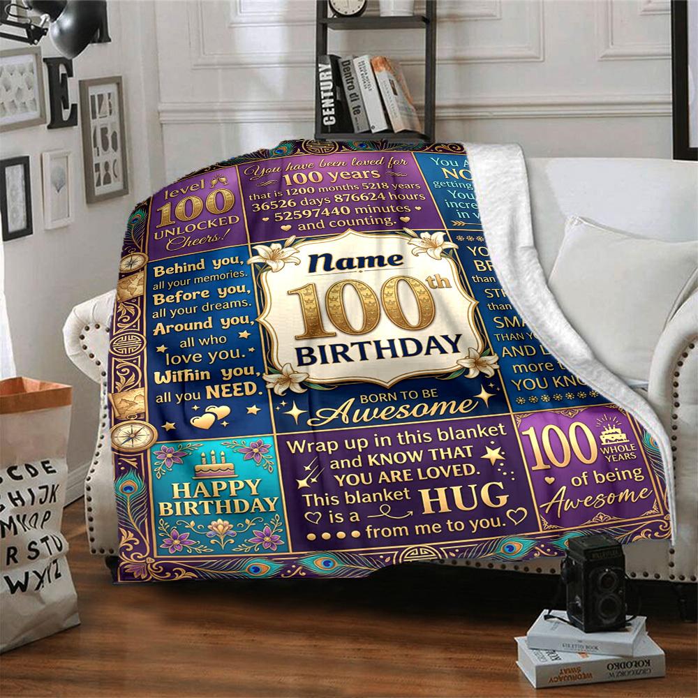 Happy 100Th Birthday Blanket Personalized Name Soft Comfortable Stylish Blanket Car Blanket Perfect For Travel Camping Outdoor Home Suitable For All