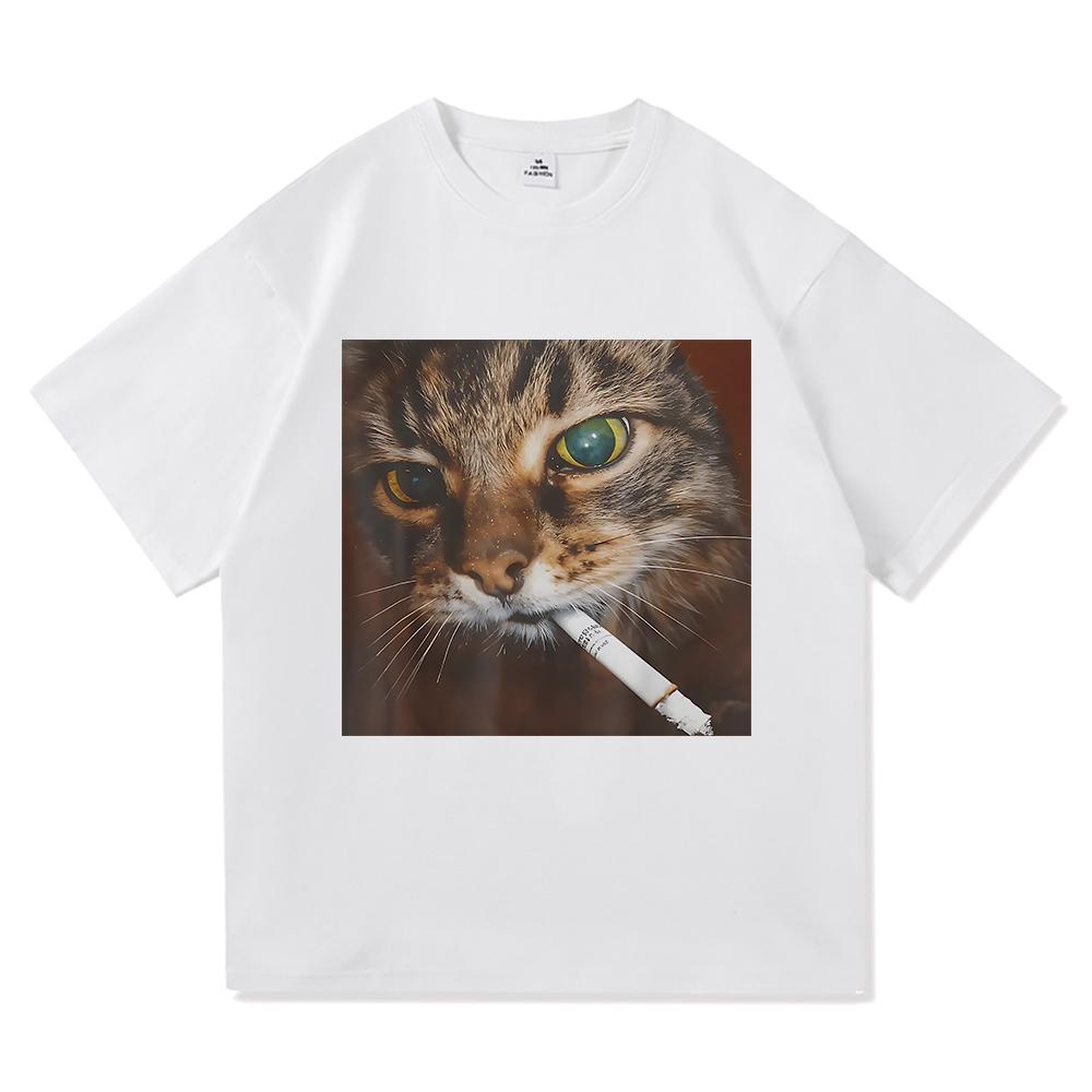 Divertente Gatto Che Fuma Sigaretta Meme Maglietta Moda Abbigliamento Donna Vintage Harajuku Vestiti T-shirt Harajuku Manica Corta Casual