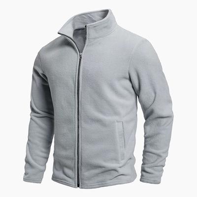 Men's Long-sleeved Zipper Cardigan Jacket for Autumn and Winter, with a Polar Fleece Warm Solid Color Stand-up Collar Inner Cardigan
